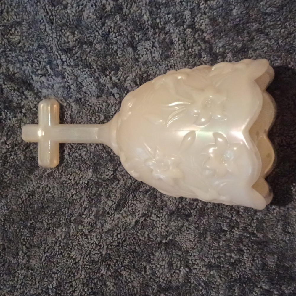 Fenton Opalescent Pink Milk Glass Easter Bell with Cross Handle, Home Decor